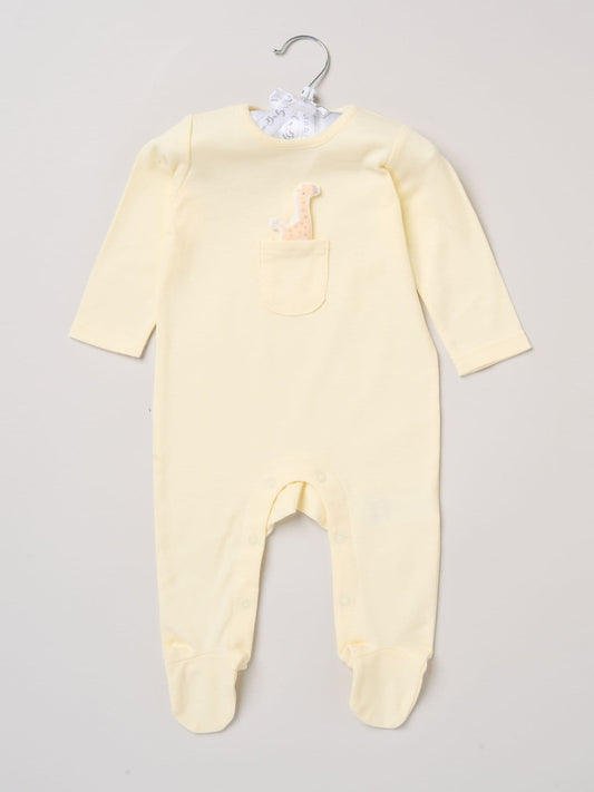 Rock-A-Bye Baby Boutique Light Yelllow Sleepsuit With Appliqué Bear With Cloud Pocket image 1