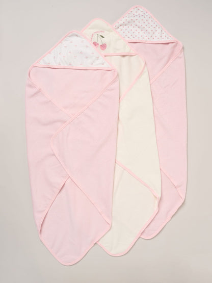 Rock-A-Bye Baby Boutique Cherry Pink Hooded Towels And Wash Cloth Set 3 Pack - image 1