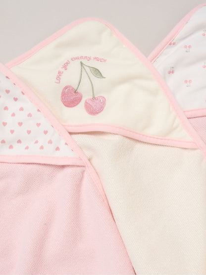 Rock-A-Bye Baby Boutique Cherry Pink Hooded Towels And Wash Cloth Set 3 Pack - image 2