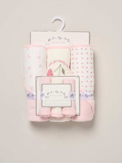 Rock-A-Bye Baby Boutique Cherry Pink Hooded Towels And Wash Cloth Set 3 Pack - image 3
