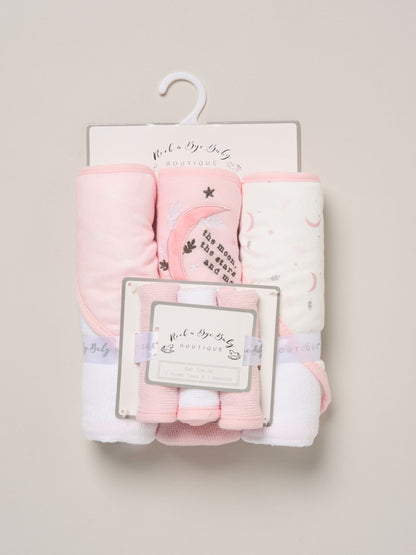 Rock-A-Bye Baby Boutique Baby Pink Hooded Towels And Wash Cloth Set 3 Pack - image 3