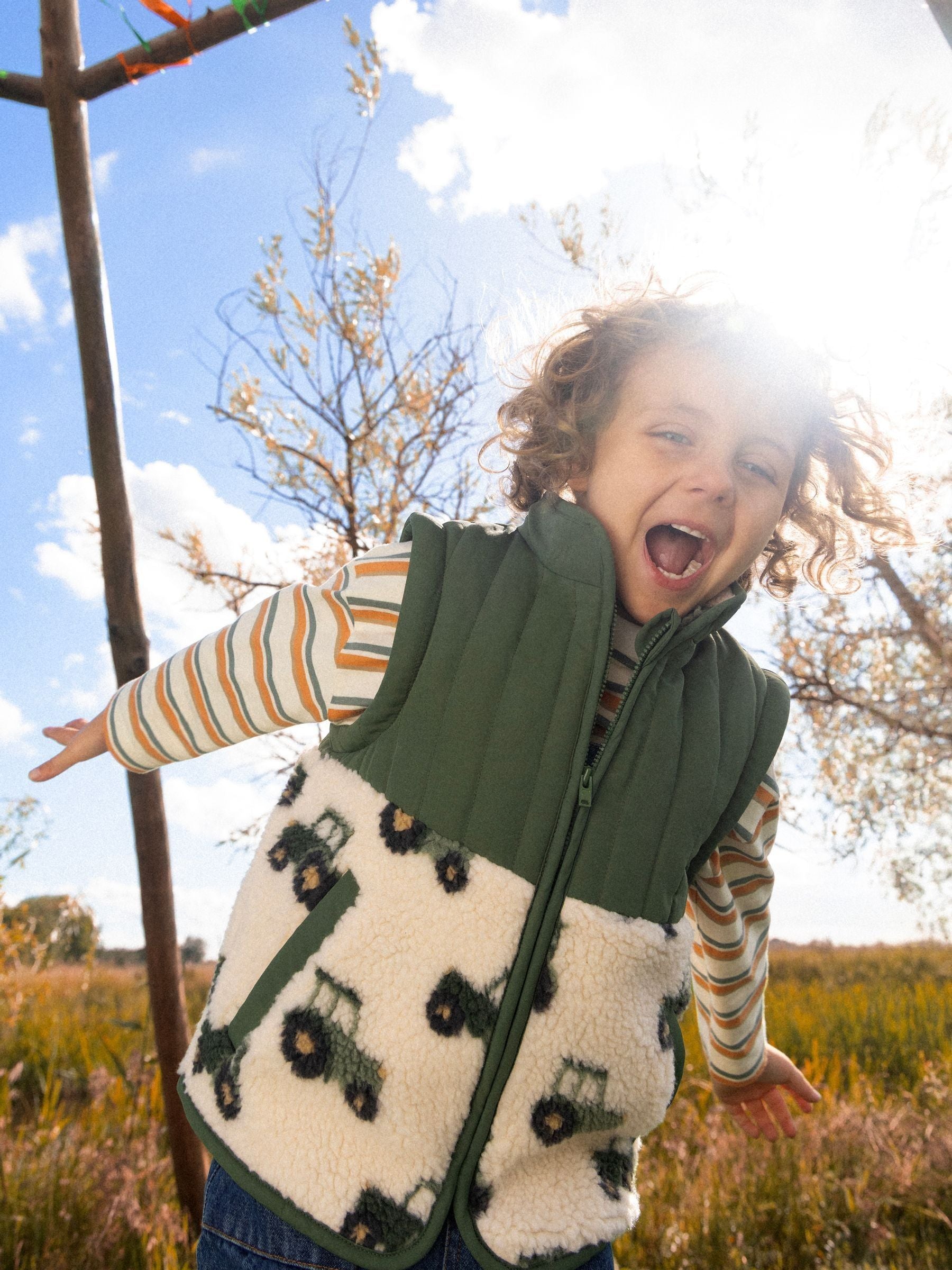 Dsiney Kidz - Jojo Maman Bébé Khaki Green Tractor Zip-Off Sleeve 2-in-1 Borg Fleece image 2