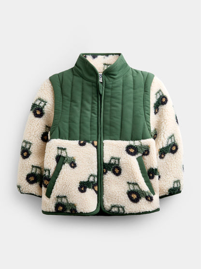 Dsiney Kidz - Jojo Maman Bébé Khaki Green Tractor Zip-Off Sleeve 2-in-1 Borg Fleece image 3