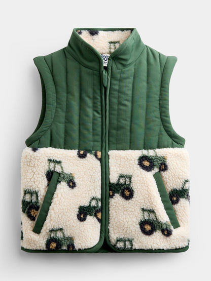 Dsiney Kidz - Jojo Maman Bébé Khaki Green Tractor Zip-Off Sleeve 2-in-1 Borg Fleece image 5