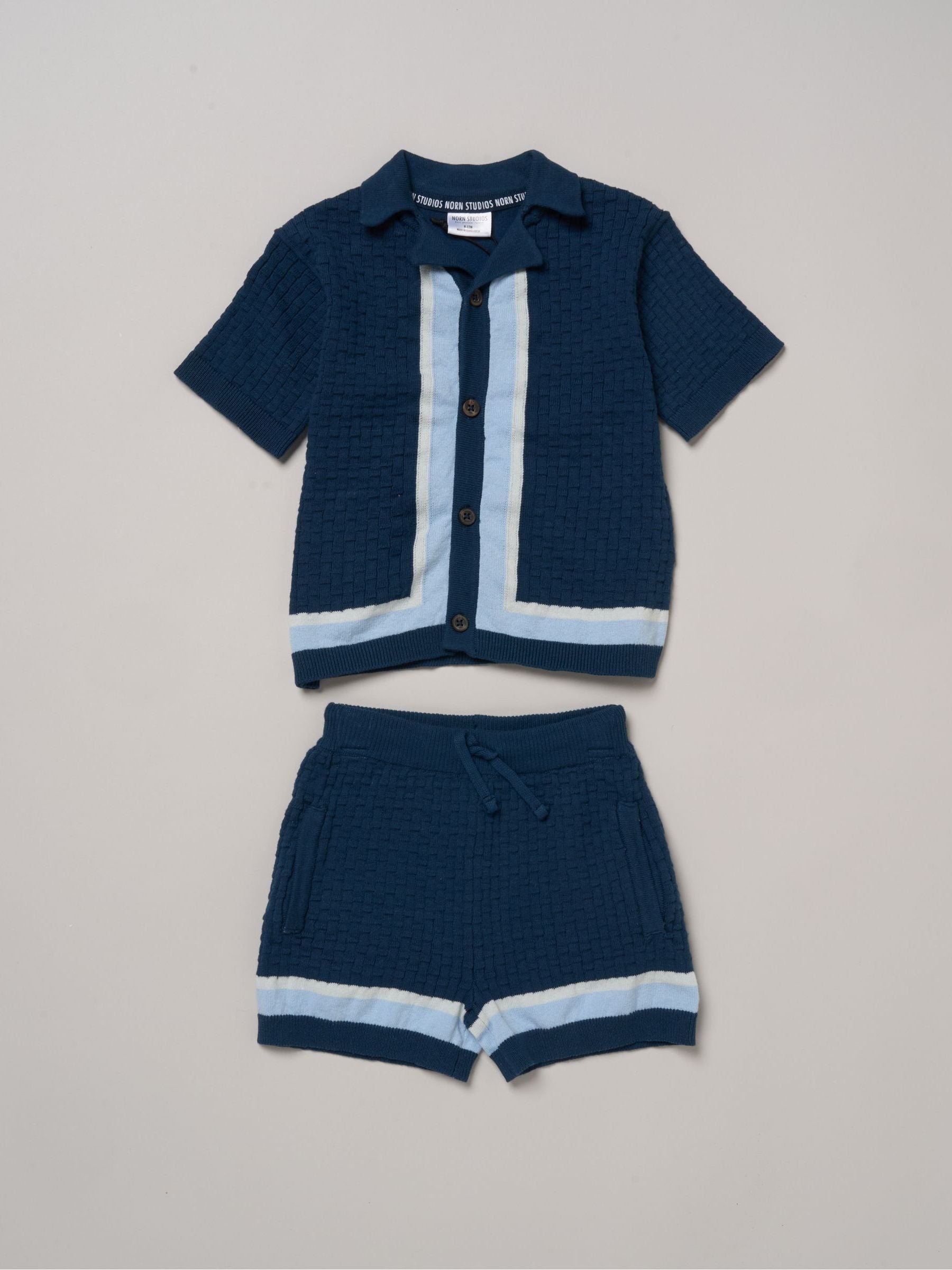 Little Gent Blue True Knit Resort Shirt and Shorts Set image 1
