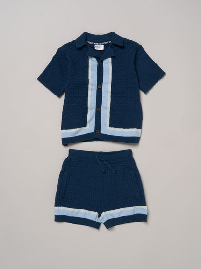 Little Gent Blue True Knit Resort Shirt and Shorts Set image 1