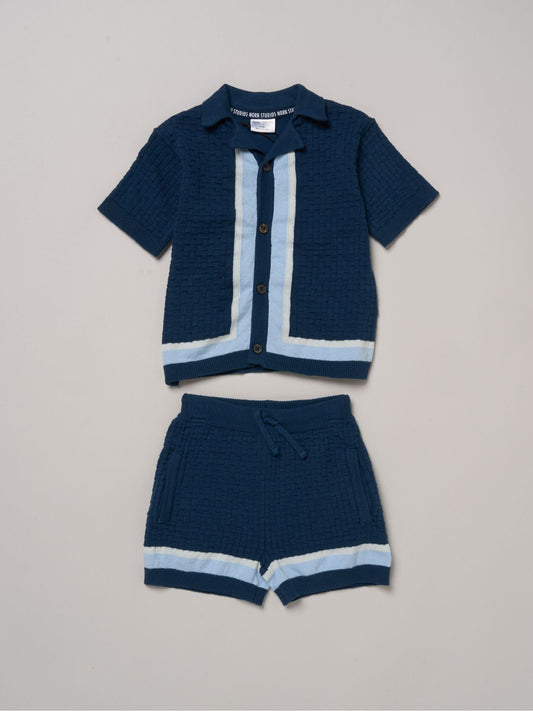 Little Gent Blue True Knit Resort Shirt and Shorts Set image 1