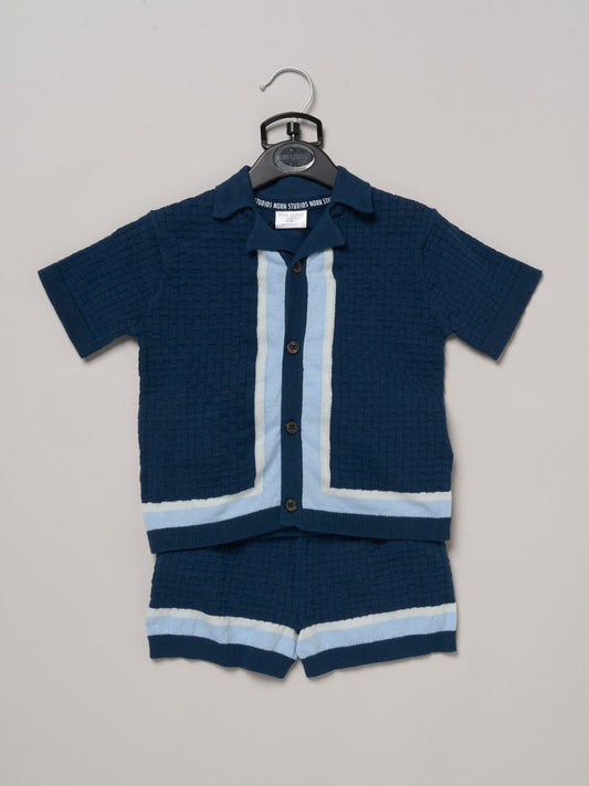 Little Gent Blue True Knit Resort Shirt and Shorts Set image 2