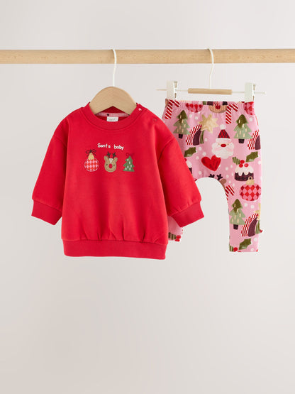 Red Christmas Character Baby Sweat Top And Leggings Set 2 Piece (0mths-2yrs) - image 1