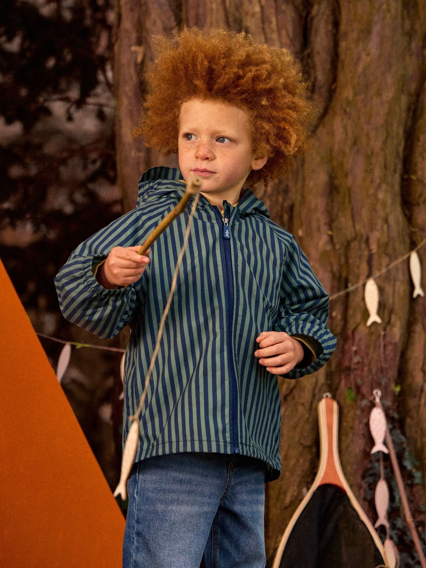 Dsiney Kidz - JoJo Maman Bébé Green Stripe Waterproof Packaway Jacket image 1