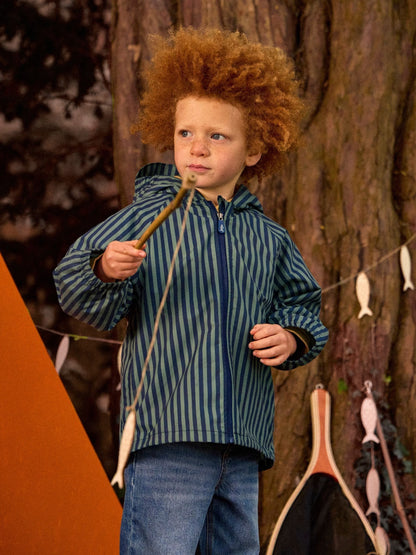 Dsiney Kidz - JoJo Maman Bébé Green Stripe Waterproof Packaway Jacket image 1