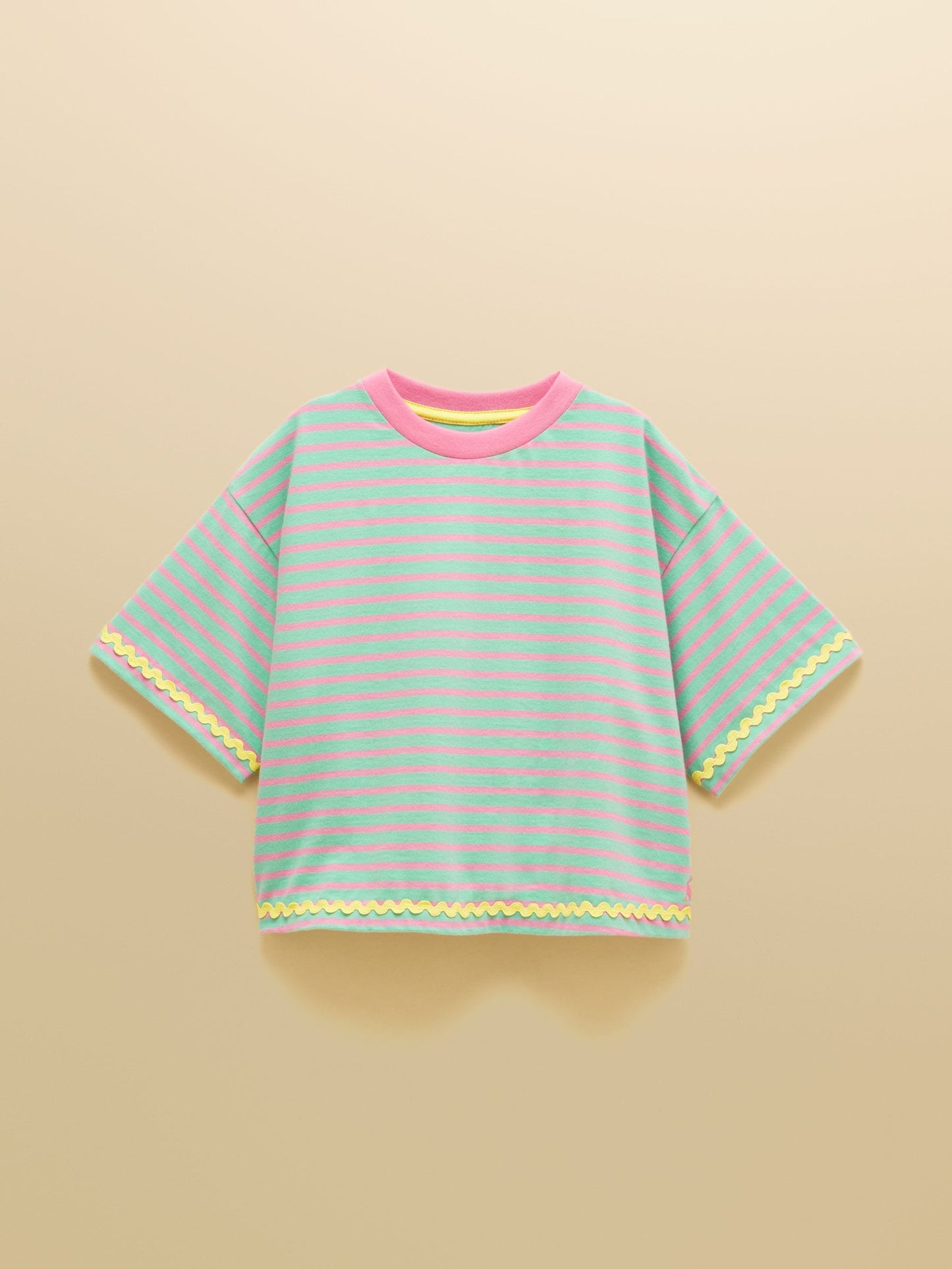 Dsiney Kidz - Joules Girls' Mila Aqua Blue Short Sleeve Stripe Boxy T-Shirt image 1