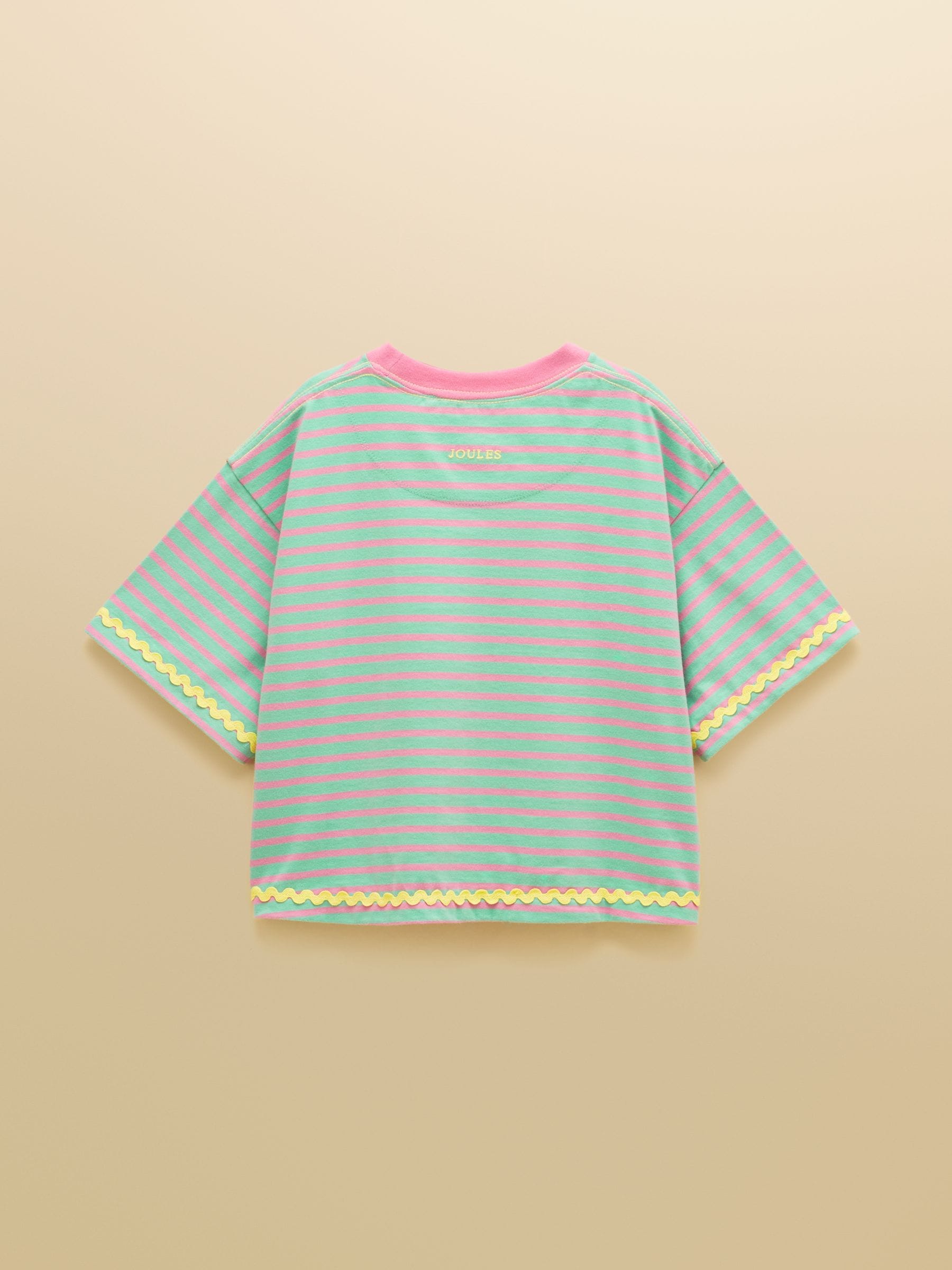 Dsiney Kidz - Joules Girls' Mila Aqua Blue Short Sleeve Stripe Boxy T-Shirt image 2