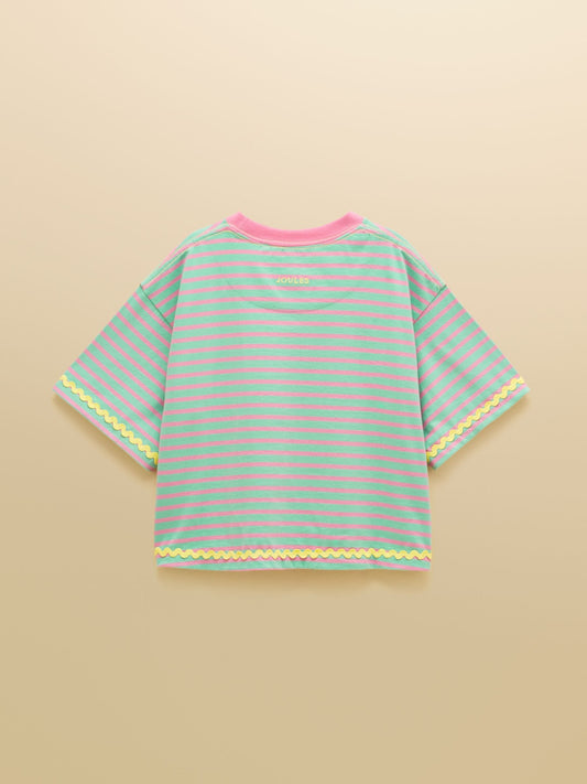 Dsiney Kidz - Joules Girls' Mila Aqua Blue Short Sleeve Stripe Boxy T-Shirt image 2