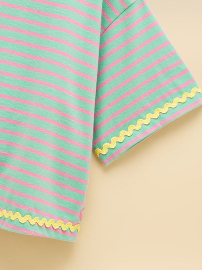 Dsiney Kidz - Joules Girls' Mila Aqua Blue Short Sleeve Stripe Boxy T-Shirt image 3