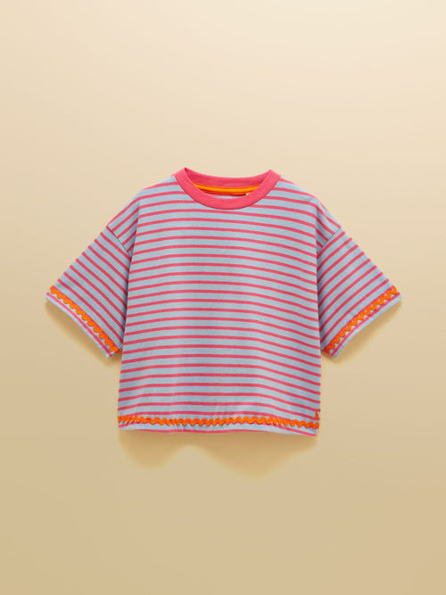 Dsiney Kidz - Joules Girls' Mila Blue Short Sleeve Stripe Boxy T-Shirt image 1