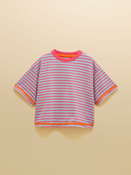 Dsiney Kidz - Joules Girls' Mila Blue Short Sleeve Stripe Boxy T-Shirt image 1