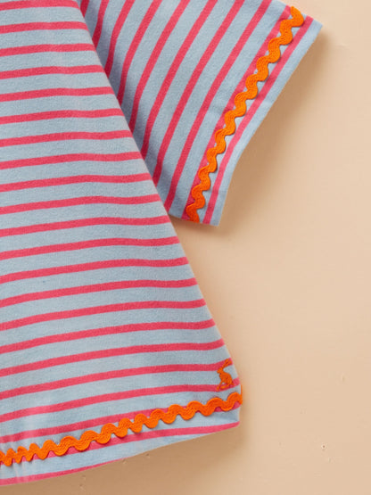 Dsiney Kidz - Joules Girls' Mila Blue Short Sleeve Stripe Boxy T-Shirt image 3