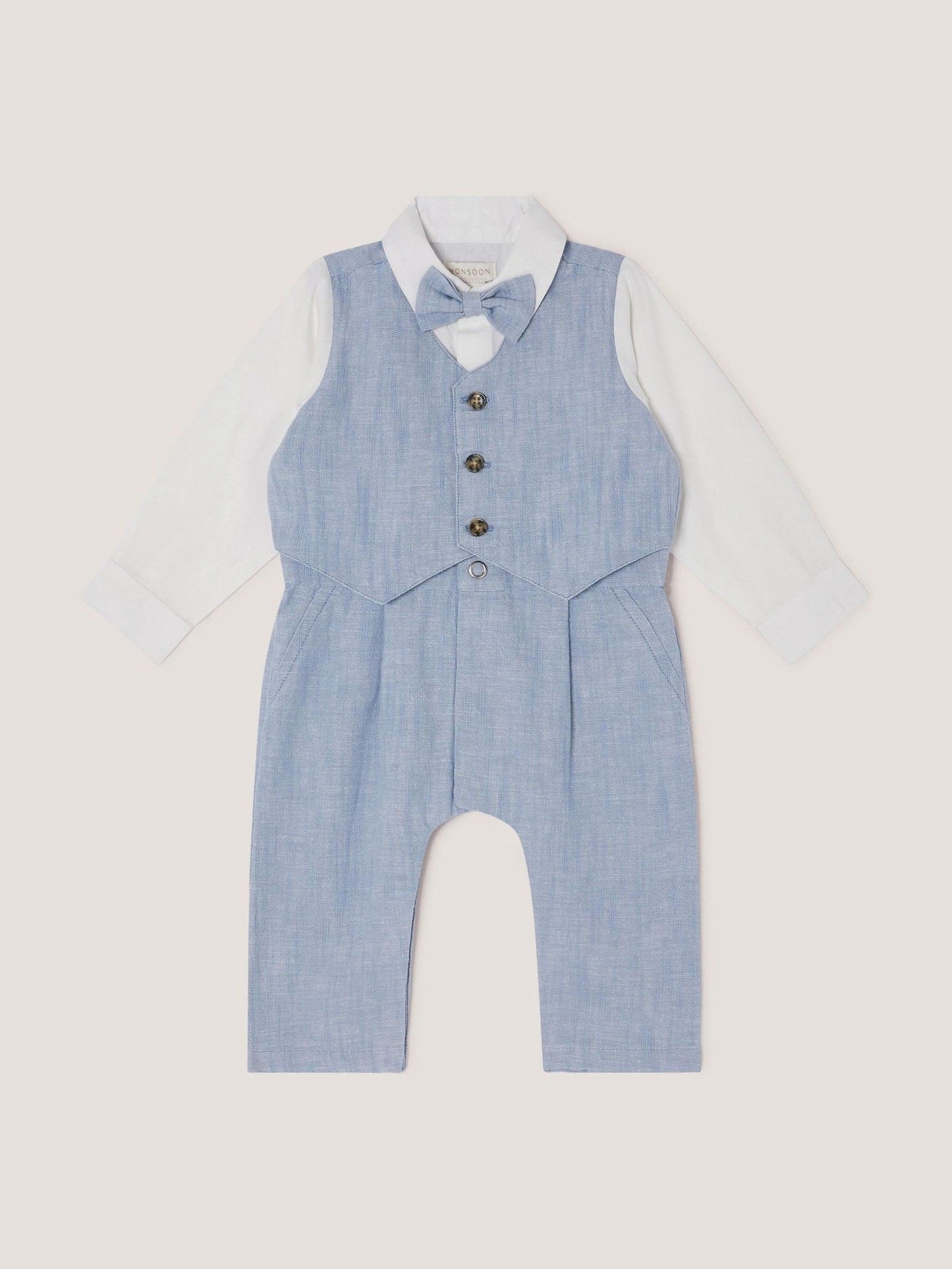 Monsoon Blue Newborn Arlo Waistcoat Romper image 1