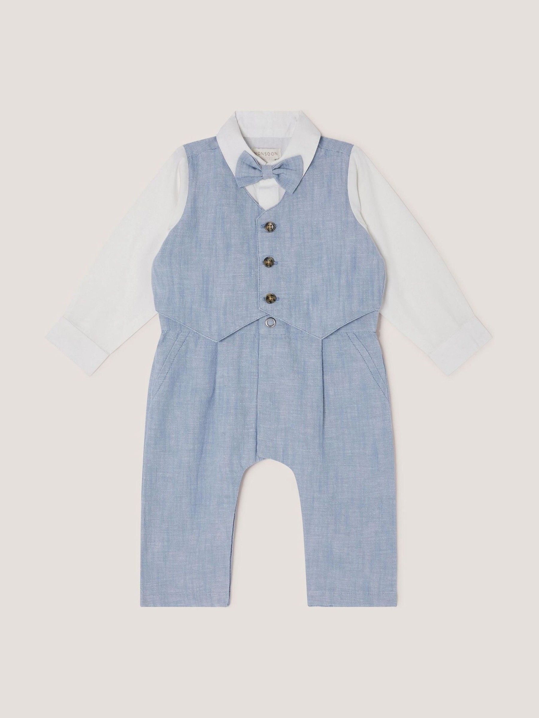 Monsoon Blue Newborn Arlo Waistcoat Romper image 1
