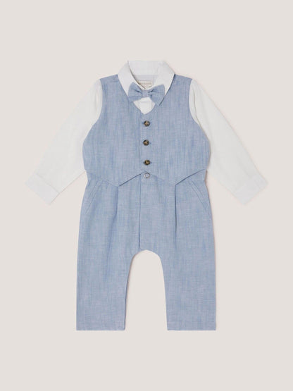 Monsoon Blue Newborn Arlo Waistcoat Romper image 1