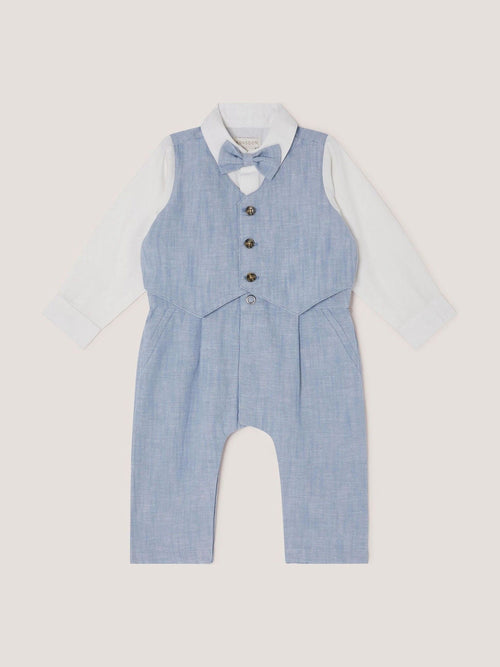 Monsoon Blue Newborn Arlo Waistcoat Romper image 1