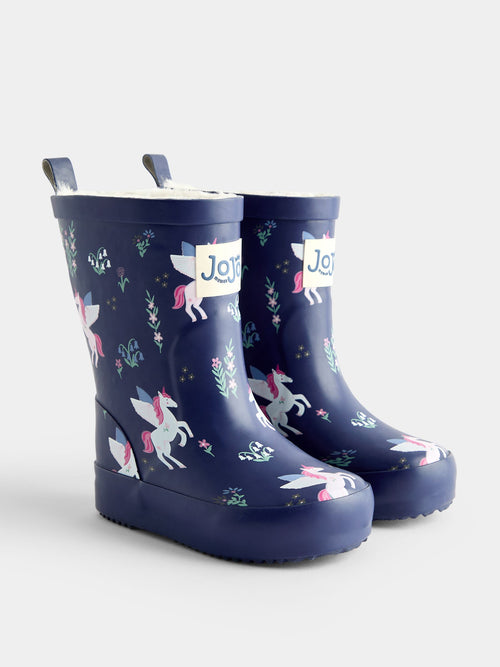 Dsiney Kidz - JoJo Maman Bébé Blue Unicorn Cosy Lined Wellies image 1