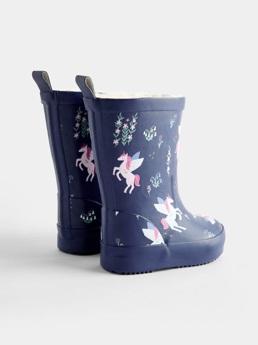 Dsiney Kidz - JoJo Maman Bébé Blue Unicorn Cosy Lined Wellies image 2