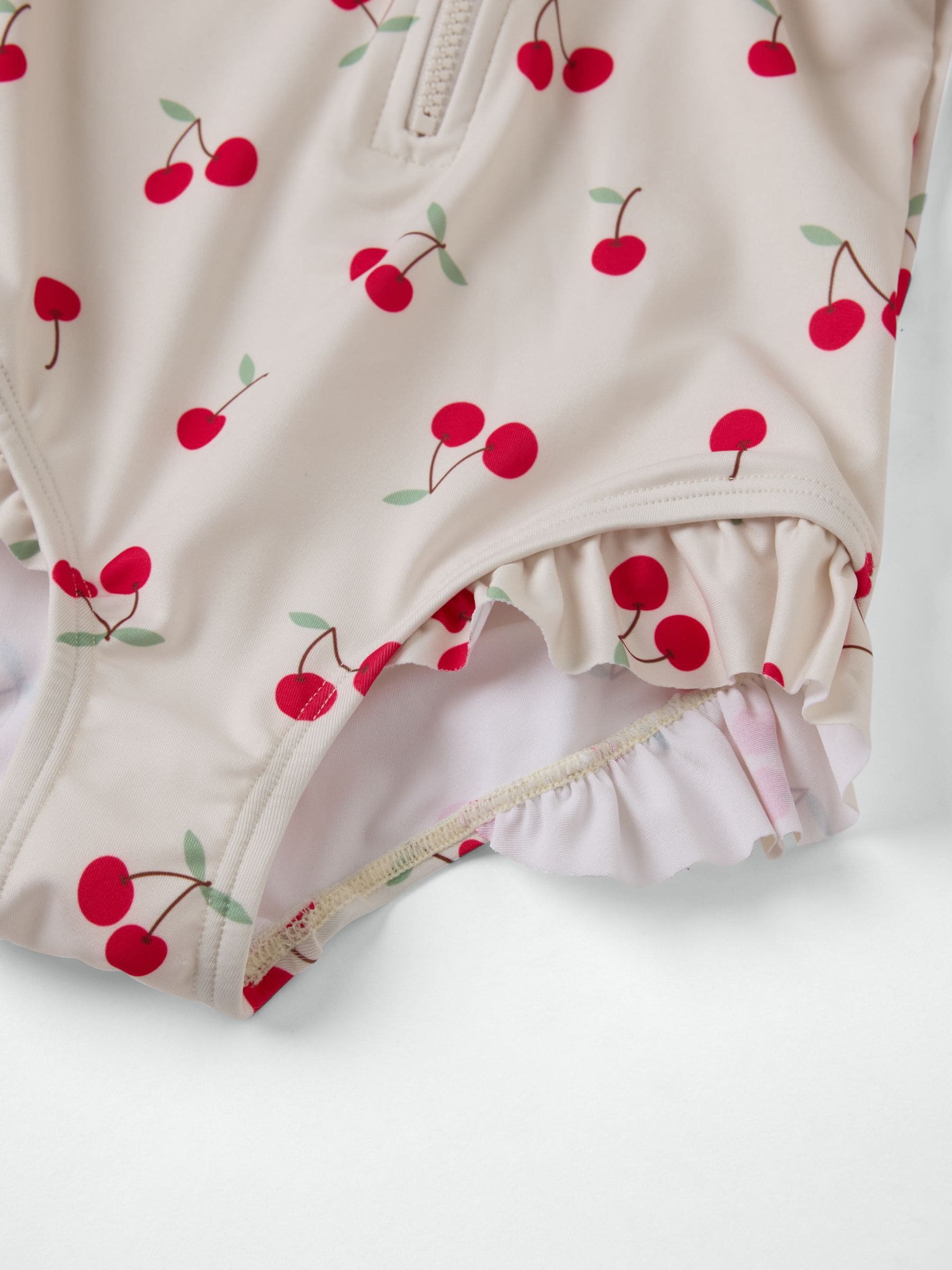 Polarn O. Pyret White Cherry Print Frill Zip-up Swimsuit image 4