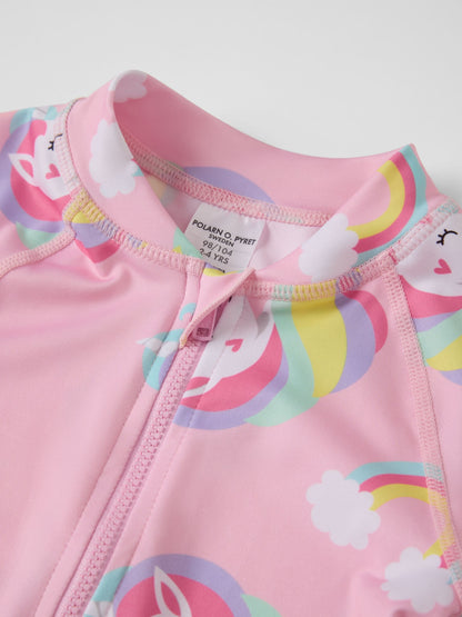 Polarn O. Pyret Pink Unicorn Print Zip-up Swimsuit image 3