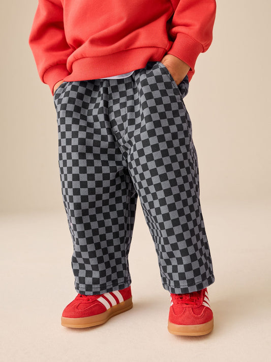 Black/Grey Checkerboard Wide Fit Pull On Barrel Trousers (3mths-7yrs) - image 1