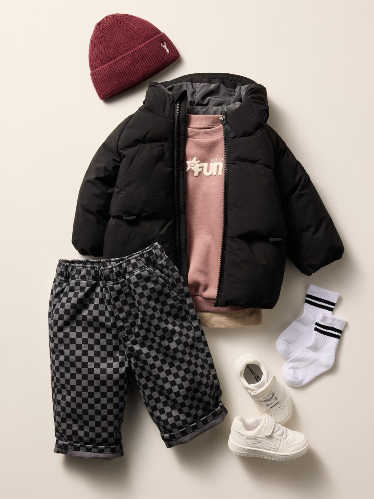 Black/Grey Checkerboard Wide Fit Pull On Barrel Trousers (3mths-7yrs) - image 2