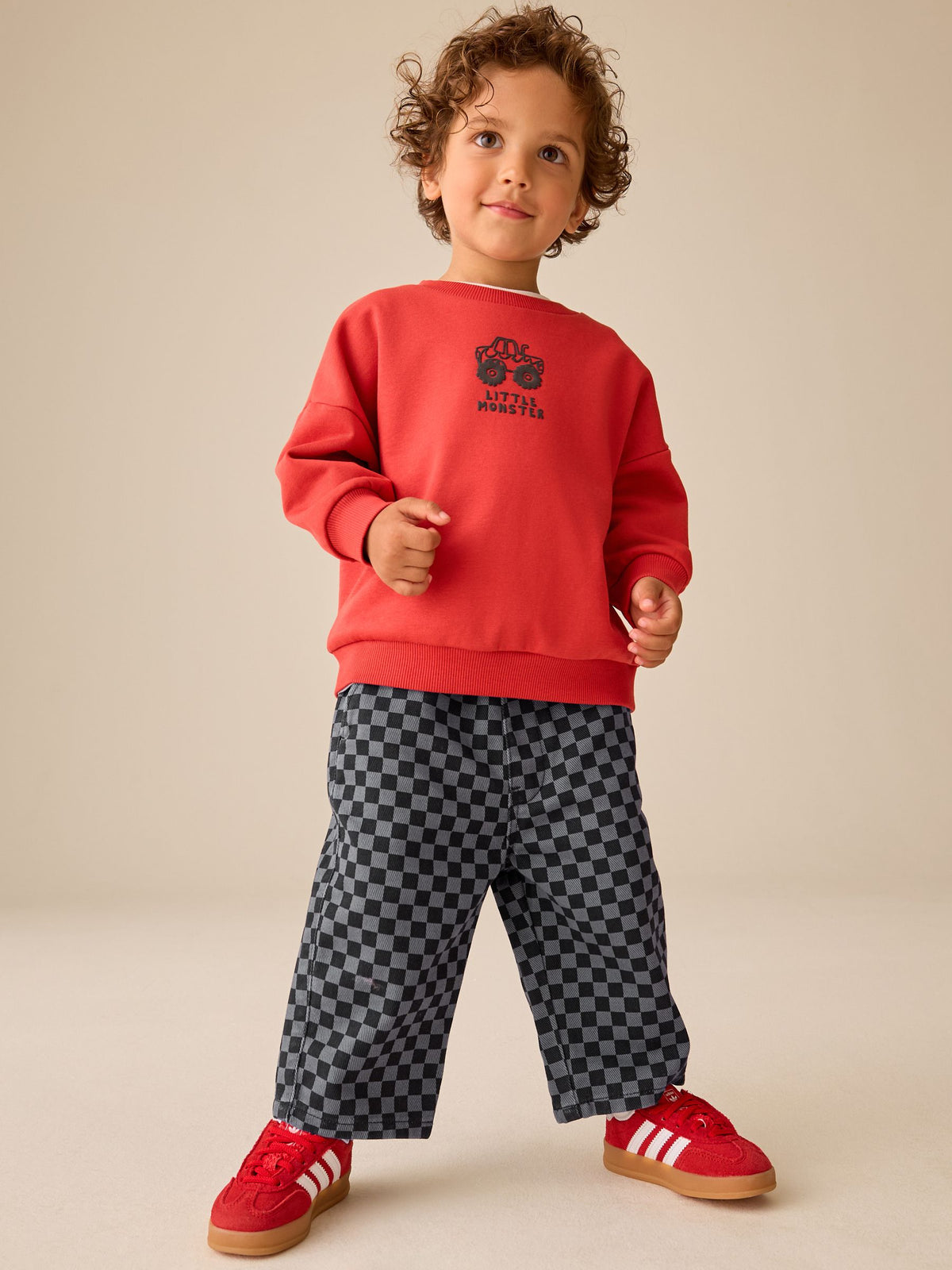 Black/Grey Checkerboard Wide Fit Pull On Barrel Trousers (3mths-7yrs) - image 3