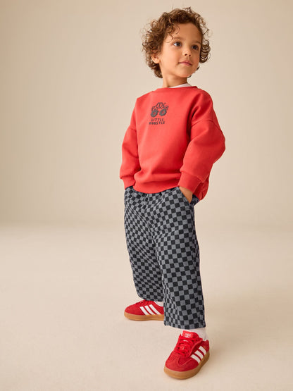 Black/Grey Checkerboard Wide Fit Pull On Barrel Trousers (3mths-7yrs) - image 4