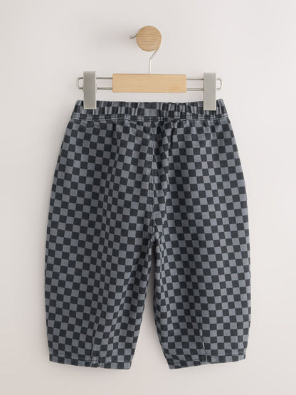 Black/Grey Checkerboard Wide Fit Pull On Barrel Trousers (3mths-7yrs) - image 8