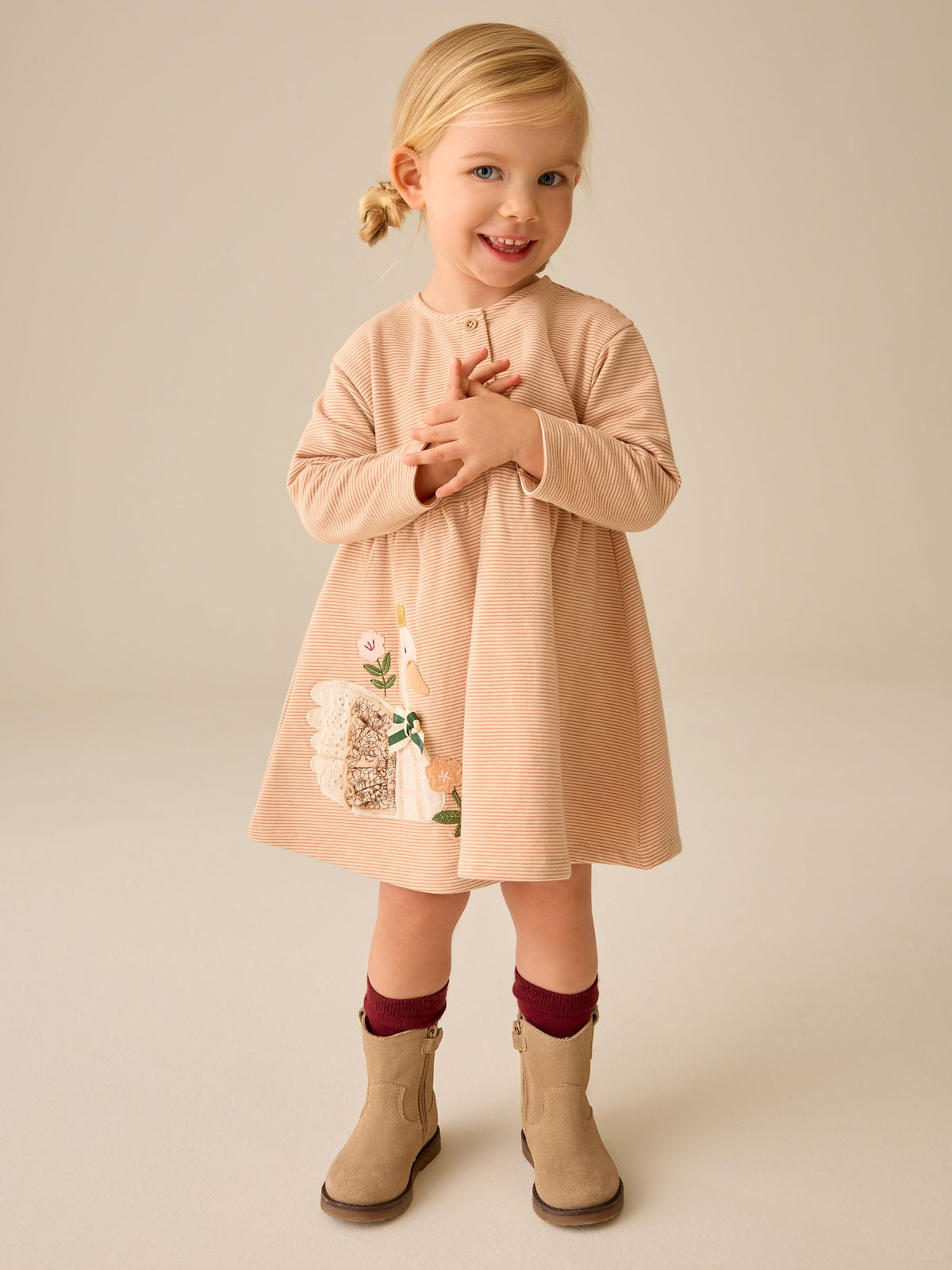 Dsiney Kidz - Ecru Emboidered Swan Long Sleeve Dress (3mths-7yrs) image 1
