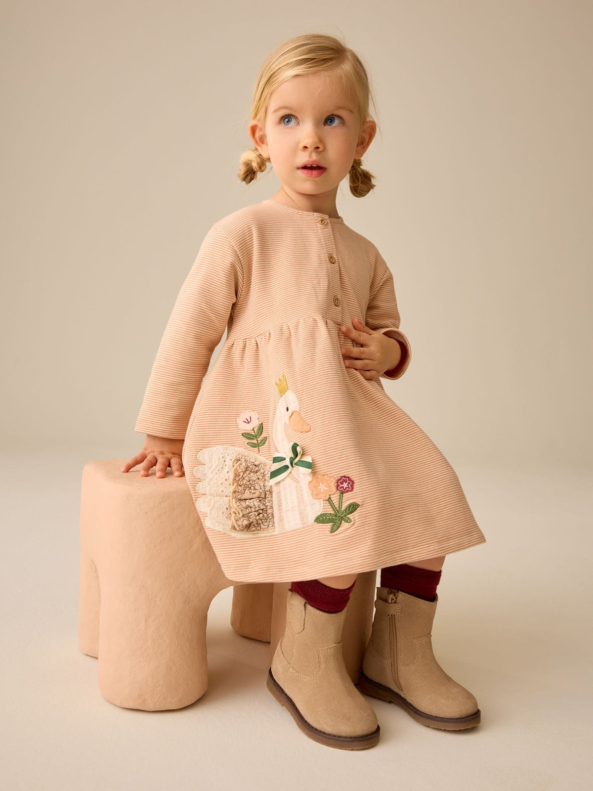 Dsiney Kidz - Ecru Emboidered Swan Long Sleeve Dress (3mths-7yrs) image 2