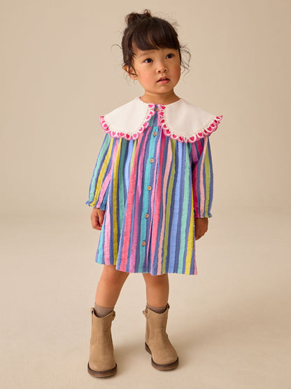 Dsiney Kidz - Rainbow Stripe Long Sleeve Collar Dress (3mths-7yrs) image 1