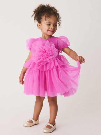 Pink Short Sleeve Mesh Corsage Flower Dress (3mths-7yrs) - image 1