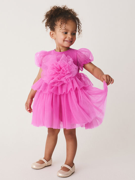 Pink Short Sleeve Mesh Corsage Flower Dress (3mths-7yrs) - image 1