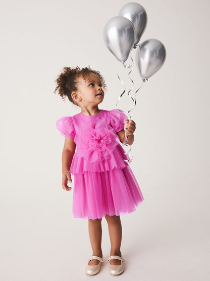 Pink Short Sleeve Mesh Corsage Flower Dress (3mths-7yrs) - image 2