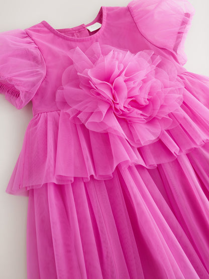 Pink Short Sleeve Mesh Corsage Flower Dress (3mths-7yrs) - image 6