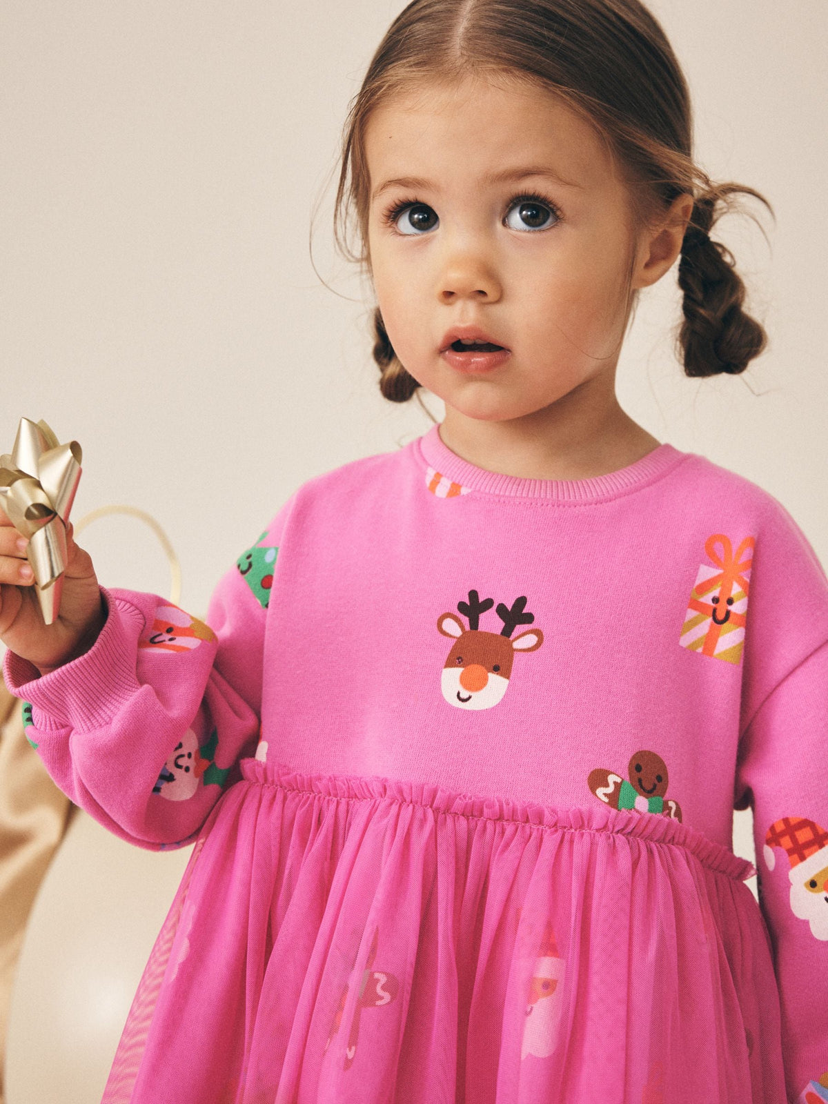Dsiney Kidz - Bright Pink Christmas Long Sleeve Sweat Mesh Dress (3mths-7yrs) image 4