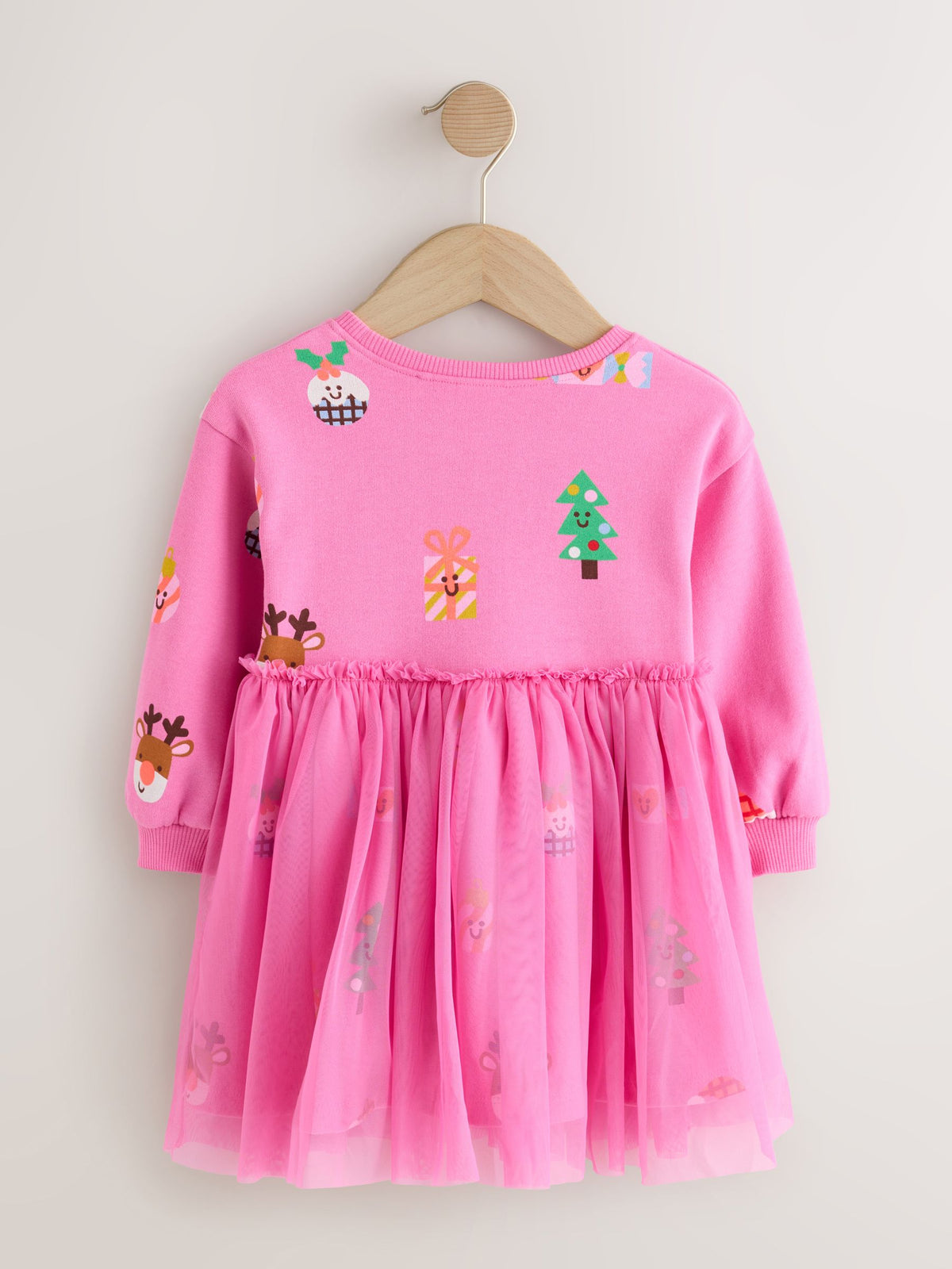 Dsiney Kidz - Bright Pink Christmas Long Sleeve Sweat Mesh Dress (3mths-7yrs) image 6