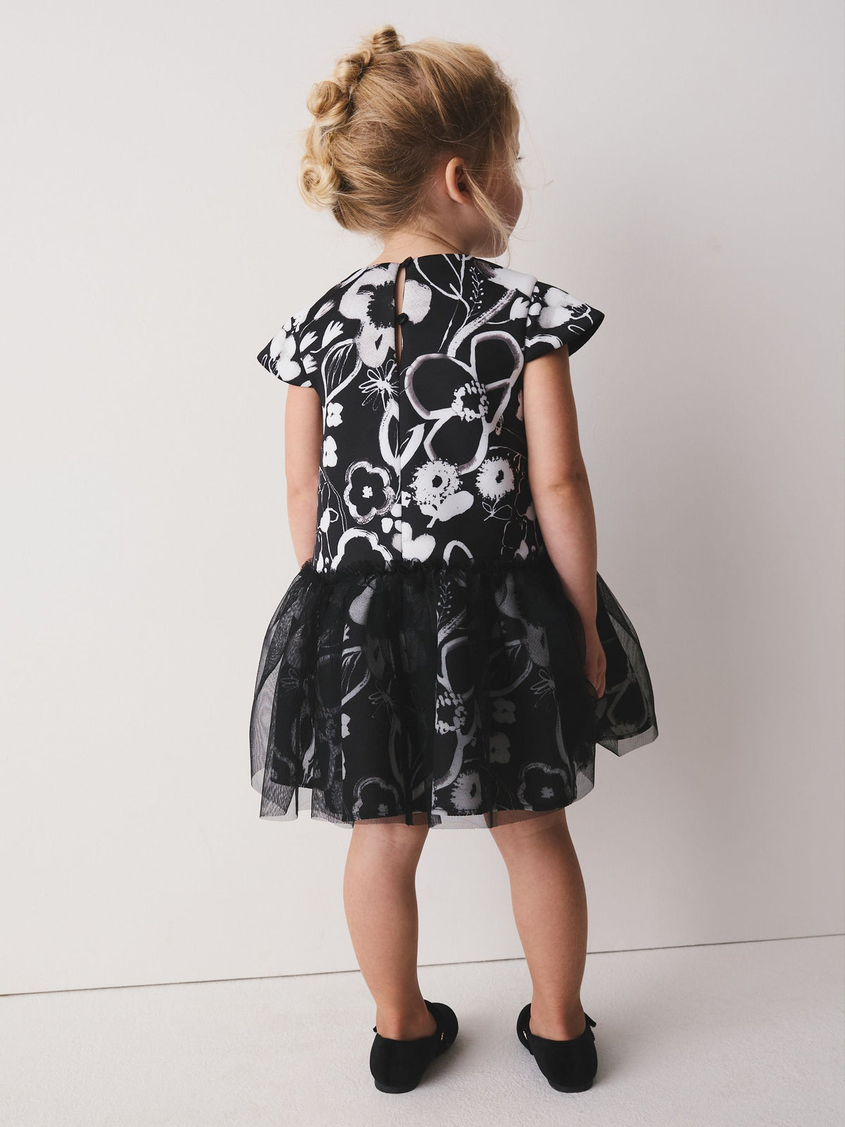 Black/White Floral Sleeveless Scuba Dress (3mths-7yrs) - image 2