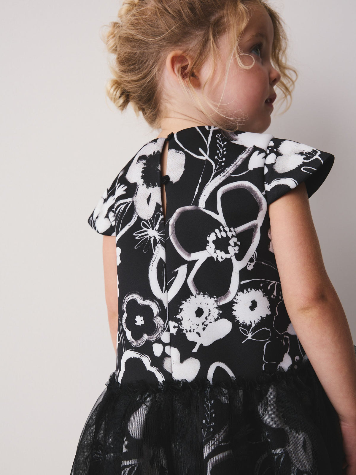 Black/White Floral Sleeveless Scuba Dress (3mths-7yrs) - image 3