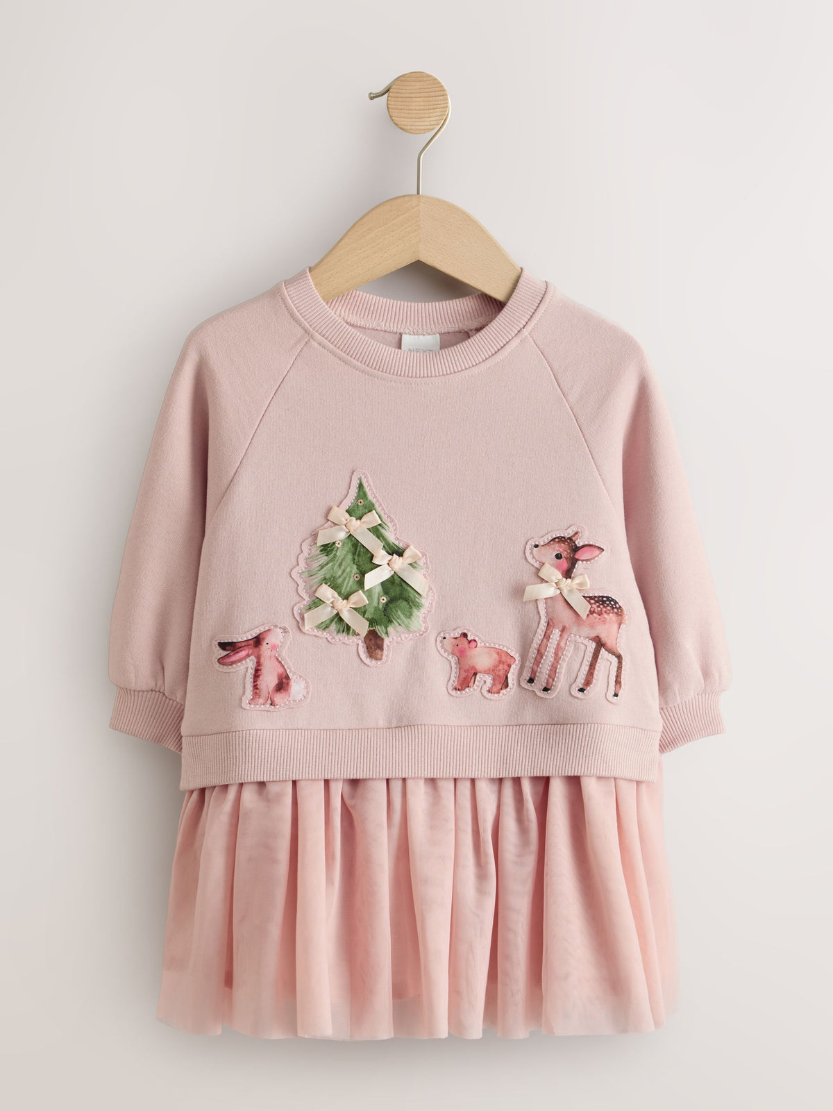 Pink Christmas Long Sleeve Sweat Mesh Dress (3mths-7yrs) - image 1
