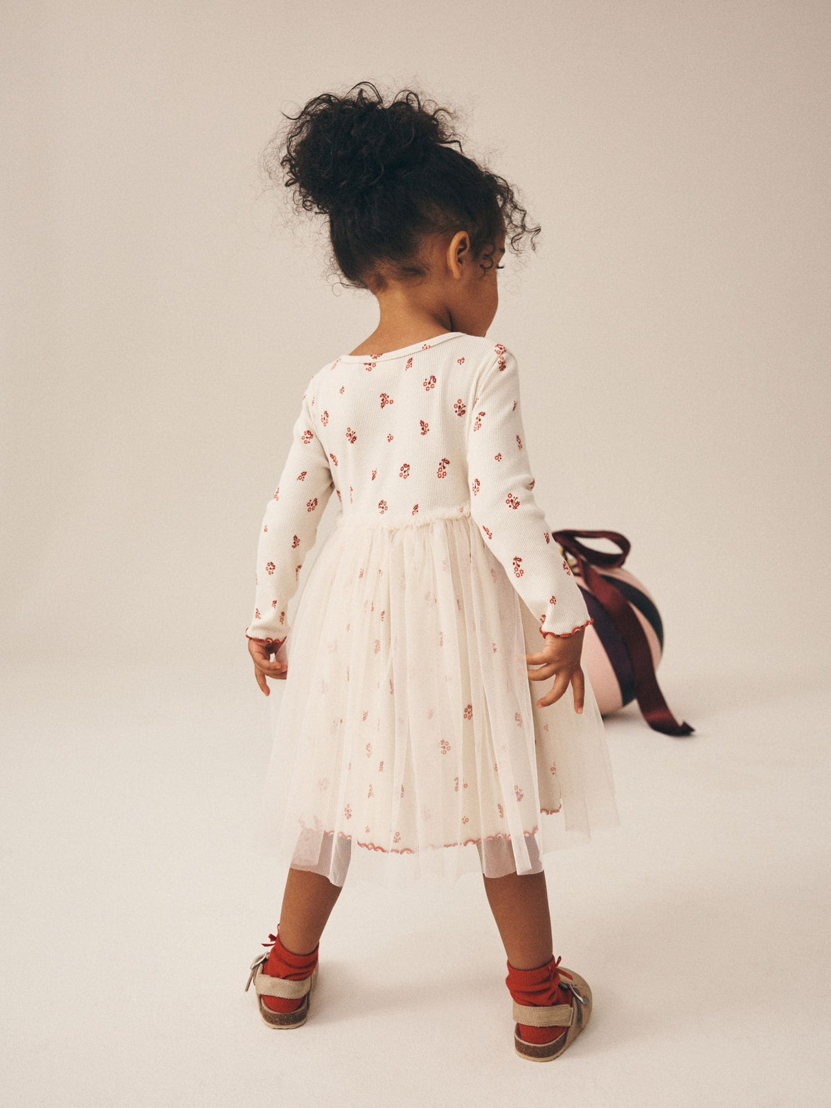 Dsiney Kidz - Cream Christmas Reindeer Long Sleeve Ribbed Mesh Dress (3mths-7yrs) image 3