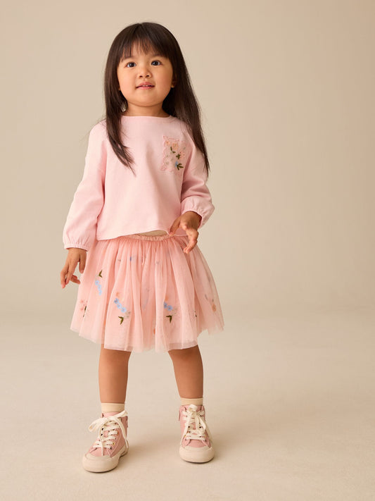 Pale Pink Embroidery Long Sleeve Top and Skirt Set (6mths-7yrs) - image 1