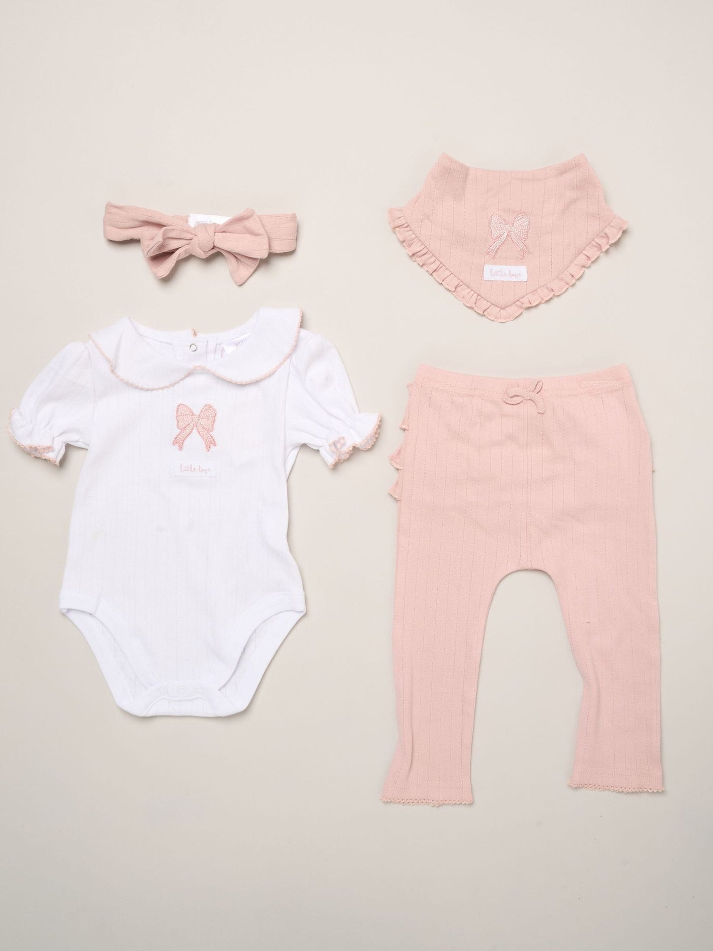 Rock-A-Bye Baby Boutique Pink - Bow Print Baby Outfit Set 4 Piece image 1